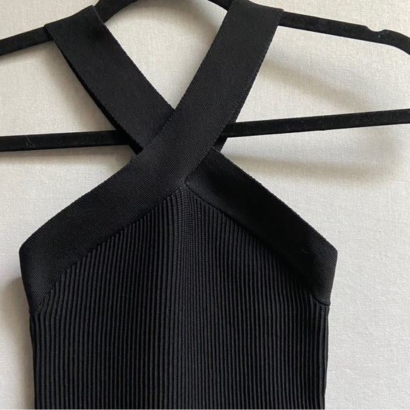 Aritizia Babaton Sculpt Knit Criss Cross Bodycon Dress Black Sz XXS - Picture 3 of 11